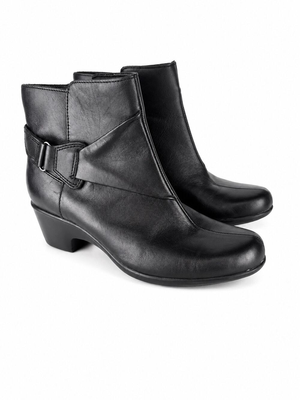 Clarks Collection Black Leather Ankle Booties Low Heel Women’s 8.5 Classic